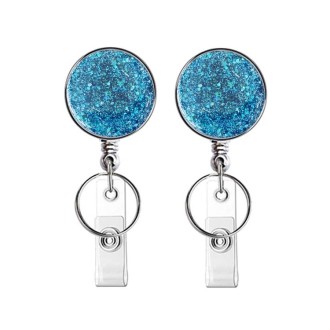 2pcs  Diamond Glitter Sequins Retractable Pull Badge Reel Name Tag Card Badge Holder(sky Blue)