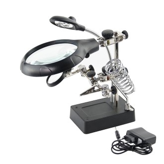 16129-C 2.5X/7.5X/10X LED Lighting Auxiliary Bracket Maintenance Magnifier(EU Plug)