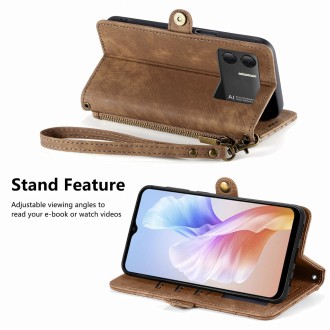 For DOOGEE X98 Pro / X98 Geometric Zipper Wallet Side Buckle Leather Phone Case(Brown)