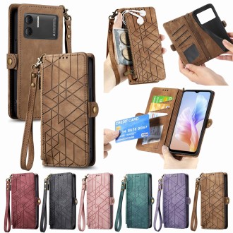 For DOOGEE X98 Pro / X98 Geometric Zipper Wallet Side Buckle Leather Phone Case(Brown)