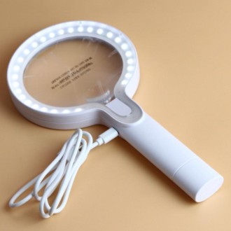 XT-8013 With 29 LED Lights 3 Gelling Touch Switch Magnifier 2 Times / 13 Times Hand-Held Magnifying Glass(White+Dark Blue)