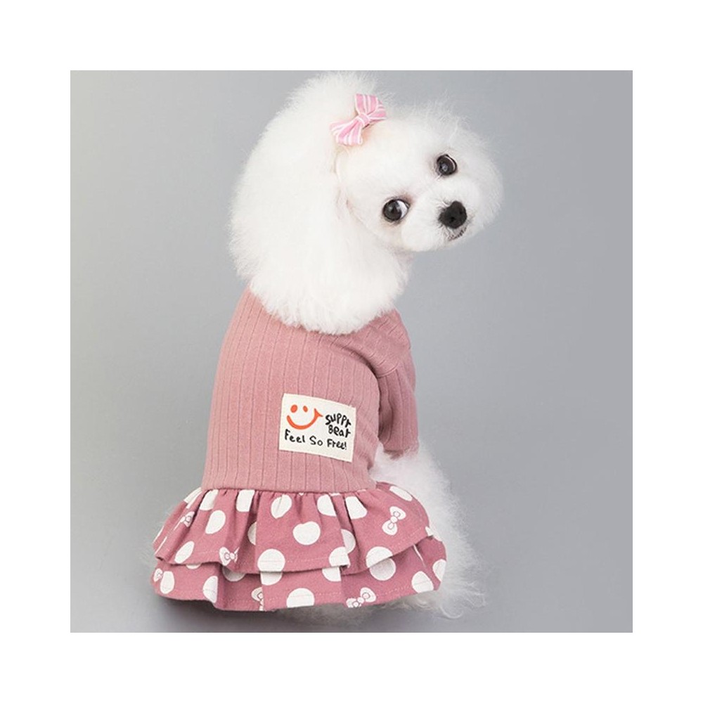 Pet Dog Costume Skirt Spring and Summer Smiley Polka Dot Dress, Size:S(Pink)