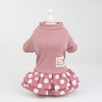 Pet Dog Costume Skirt Spring and Summer Smiley Polka Dot Dress, Size:S(Pink)