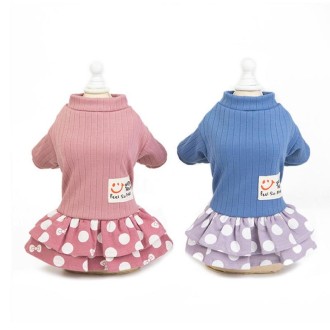 Pet Dog Costume Skirt Spring and Summer Smiley Polka Dot Dress, Size:S(Pink)