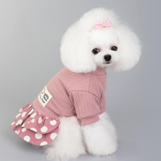 Pet Dog Costume Skirt Spring and Summer Smiley Polka Dot Dress, Size:S(Pink)