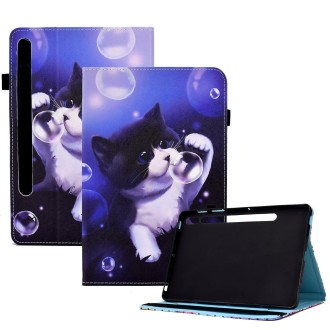 For Samsung Galaxy Tab S7 / S8 Colored Drawing Stitching Elastic Band Leather Smart Tablet Case(Bubble Cat)