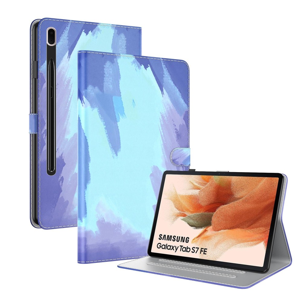 For Samsung Galaxy Tab S7 FE 12.4 inch 2021 T730 / T736 Voltage Watercolor Pattern Skin Feel Magnetic Horizontal Flip PU Leather