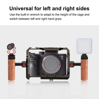 PULUZ 1/4 inch Screw Universal Camera Wooden Side Handle with Cold Shoe Mount for Camera Cage Stabilizer(Black)