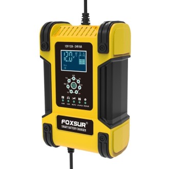 FOXSUR 12A / 12V / 24V Car / Motorcycle 7-stage Lead-acid Battery AGM Charger, Plug Type:JP Plug(Yellow)