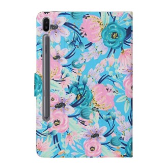 For Samsung Galaxy Tab S6  Flower Pattern Horizontal Flip Leather Case with Card Slots & Holder(Pink Flower)