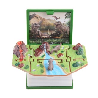 Stereo Folding Book Keychain Kids Educational Toys(Dinosaur World Green)