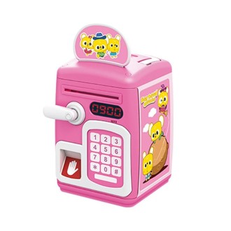 8001 Fingerprint Sensor Unlock ATM Piggy Bank Automatic Rolling Money Simulation Password Safe Toy(Big-headed Rat Pink)