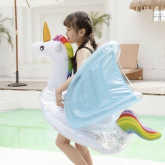 Inflatable Children Swimming Ring with Sunshade Floating Seat( Unicorn)