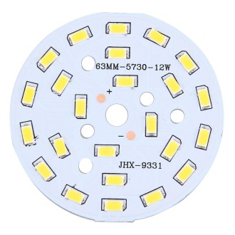 10 PCS 12W SMD 5730 White Light Aluminum Base Light Panel, 24 LEDs 1080 LM 3000-6500K, Diameter: 63mm(Warm White)