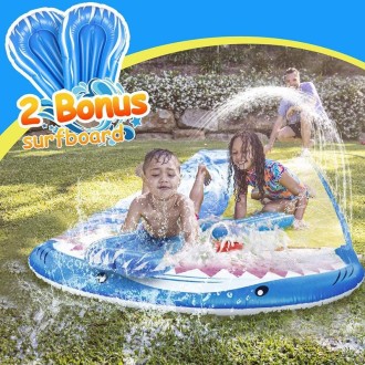 PVC Water Spray Shark Slide Lawn Park Outdoor Water Toys With Surfboard