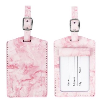 Marbled PU Leather Luggage Tag Oil Edge Sewing With Metal Hardware Buckle(Pink)