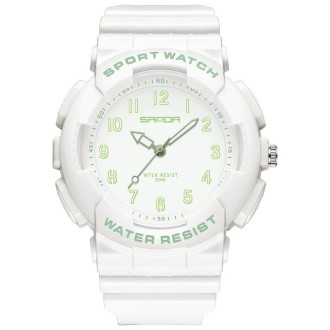 SANDA Small Fresh Digital All-match Waterproof Luminous Student Watch(White Green)