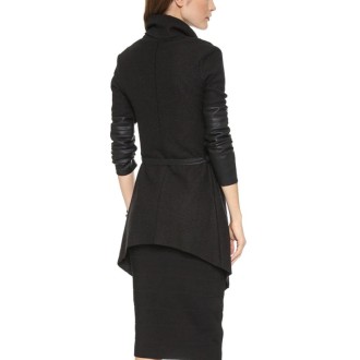 Splicing Sleeves Bandwidth Loose Collar Woolen Coat (Color:Black Size:M)