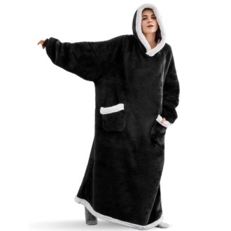 Lazy Blanket Lambswool TV Blanket Wearable Blanket, Size: Length 120CM(Black)