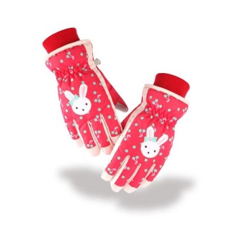 Cartoon Bow Rabbit Pattern Children Ski Gloves Windproof Waterproof Warm Cotton Gloves, Colour: Red(L)