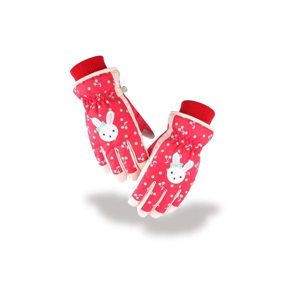 Cartoon Bow Rabbit Pattern Children Ski Gloves Windproof Waterproof Warm Cotton Gloves, Colour: Red(L)