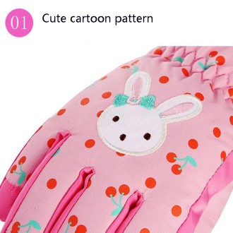 Cartoon Bow Rabbit Pattern Children Ski Gloves Windproof Waterproof Warm Cotton Gloves, Colour: Red(L)