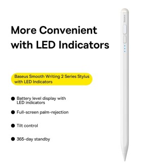 Baseus SXBC060502 2 Series LED Indicators Smooth Capacitive Writing Stylus, Active + Bluetooth Version(White)