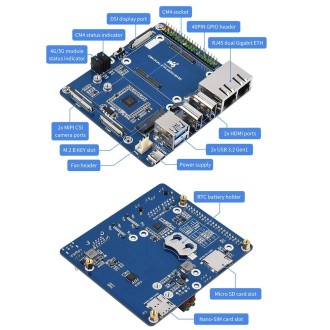 Waveshare Dual Gigabit Ethernet 5G/4G Computer Box with Cooling Fan for Raspberry Pi CM4(US Plug)