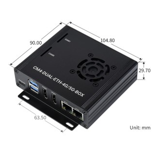 Waveshare Dual Gigabit Ethernet 5G/4G Computer Box with Cooling Fan for Raspberry Pi CM4(US Plug)