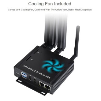 Waveshare Dual Gigabit Ethernet 5G/4G Computer Box with Cooling Fan for Raspberry Pi CM4(US Plug)