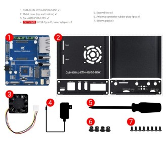 Waveshare Dual Gigabit Ethernet 5G/4G Computer Box with Cooling Fan for Raspberry Pi CM4(US Plug)