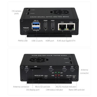 Waveshare Dual Gigabit Ethernet 5G/4G Computer Box with Cooling Fan for Raspberry Pi CM4(US Plug)