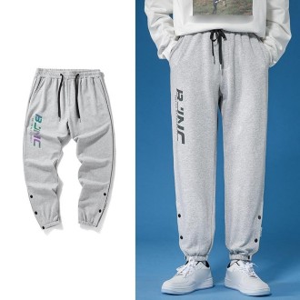 Men Casual Sport Trousers (Color:Light Grey Size:L)