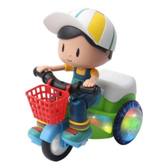 Electric Universal Stunt Tricycle Rotating Cartoon Toy Car with Light Music, Random Color Delivery(Boy)