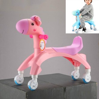 Cartoon Children Twister Car Walker with Music Flash Wheel(Pink)