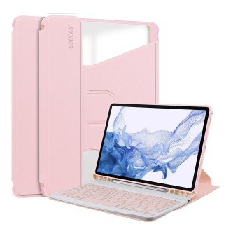 For Samsung Galaxy Tab S9 ENKAY 360 Degree Rotation Leather TPU Smart Case with Wireless Keyboard(Pink)