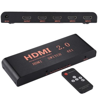 4X1 4K/60Hz HDMI 2.0 Switch with Remote Control, EU Plug