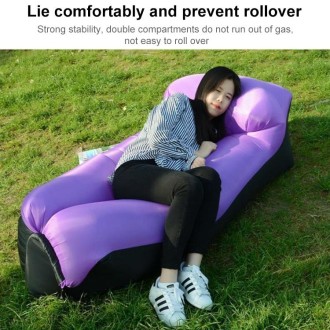 Color-blocking Pillow Style 210T Tear-proof Plaid Cloth Inflatable Sofa Outdoor Portable Air Sleeping Bag Beach Inflatable Float