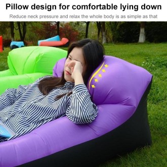 Color-blocking Pillow Style 210T Tear-proof Plaid Cloth Inflatable Sofa Outdoor Portable Air Sleeping Bag Beach Inflatable Float