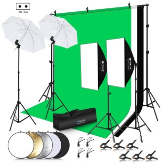 PULUZ LED Light Studio Softbox Photography Kit with Background & Reflective & Tripod Mount & Sandbags(EU Plug)