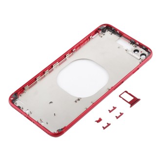 Transparent Back Cover with Camera Lens & SIM Card Tray & Side Keys for iPhone 8 Plus (Red)