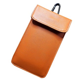 DSK-07 6.5 Inch Lychee Pattern Carabiner Phone Anti-radiation Signal Shielding Bag Anti-location Tracking(Light Brown)