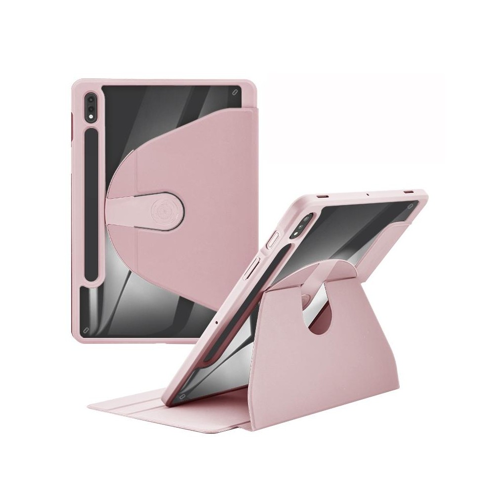 For Samsung Galaxy Tab S8 Ultra Acrylic 360 Degree Rotation Holder Tablet Leather Case(Baby Pink)