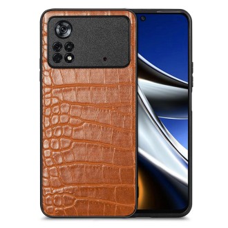 For Xiaomi Poco X4 Pro 5G Crocodile Grain Leather Back Cover Phone Case(Brown)