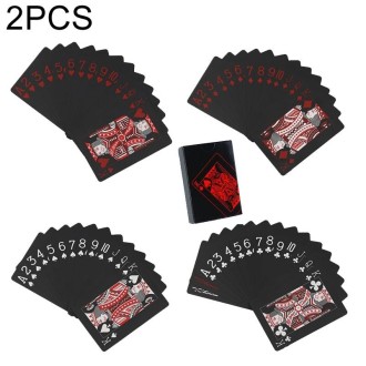 2 Set Plastic PVC Poker Cards Waterproof Black Playing Cards Creative Gift Durable Poker(Red+Silver)