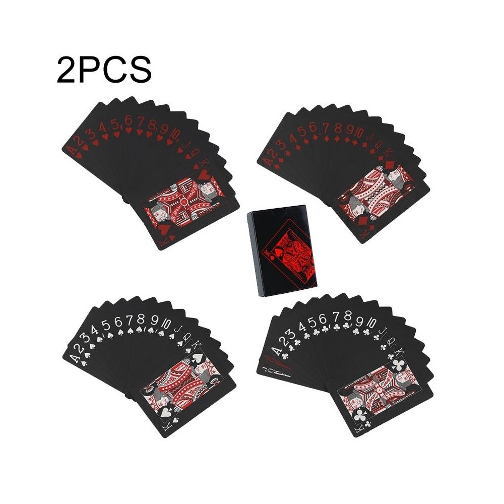 2 Set Plastic PVC Poker Cards Waterproof Black Playing Cards Creative Gift Durable Poker(Red+Silver)