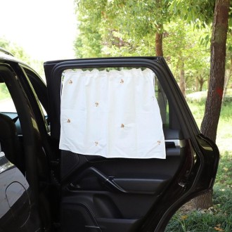 Car Embroidery Curtain Sunshade Cartoon Cotton Suction Cup Curtain Car Sunscreen Insulation Covering Curtain(Bear)