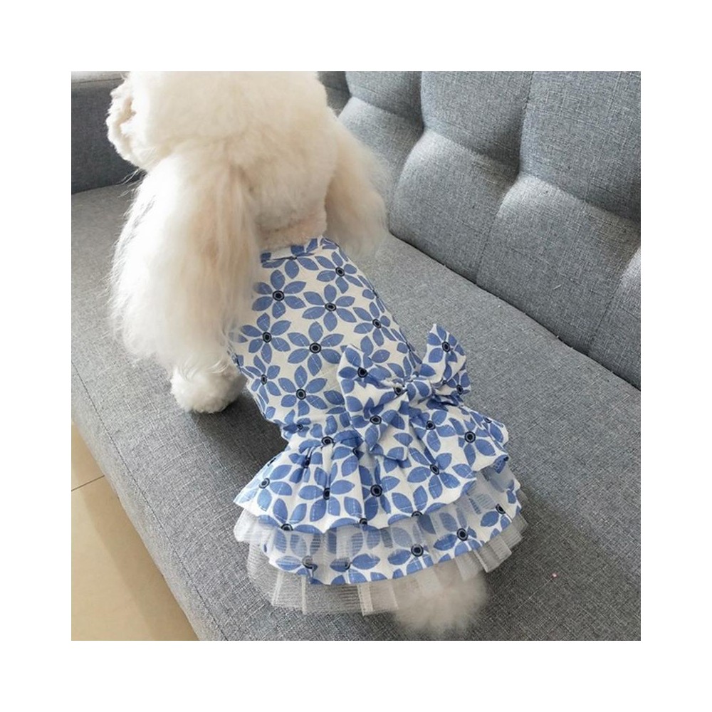 Pet Clothes Spring and Summer Cotton Small Dog Princess Pet Skirt, Size:L(Blue Maple Leaf)