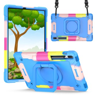 For Samsung Galaxy Tab S7+ / S8+ / S7 FE Silicone + PC Bracelet Holder Tablet Case(Camouflage + Blue)