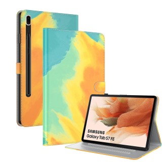 For Samsung Galaxy Tab S7 FE 12.4 inch 2021 T730 / T736 Voltage Watercolor Pattern Skin Feel Magnetic Horizontal Flip PU Leather